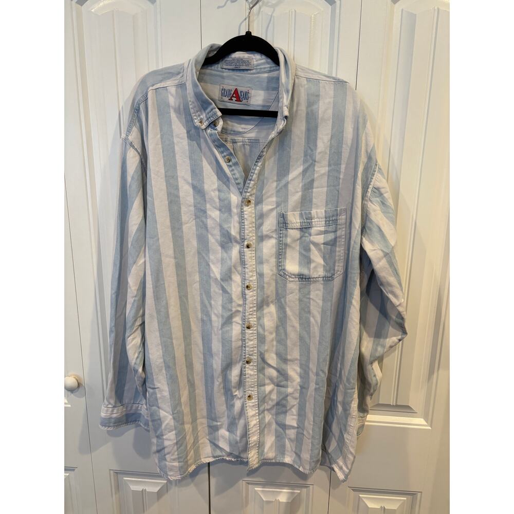 Grade A Jeans Blue And White Stripe Button Down Shirt Size 2X Tall